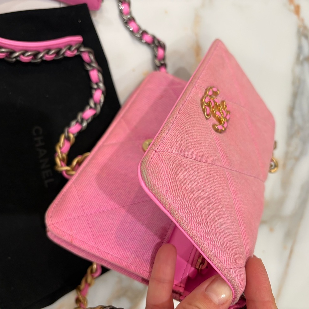 Pink denim Chanel wallet
